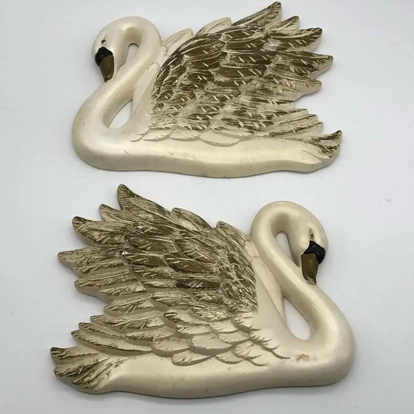 Chalkware Swan Pair marked 1968 Miller Studio Inc.