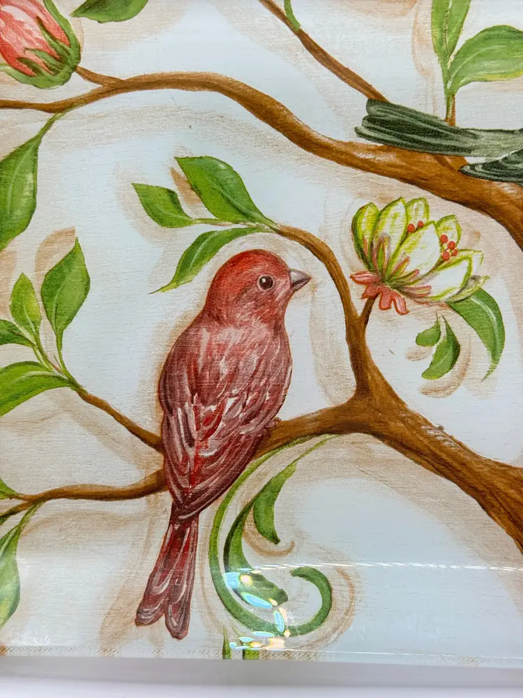 Vintage Italian Art Glass Birds, Tree Rectangle Serving Plate Platter Tray, By Prima Designs, Made In Italy