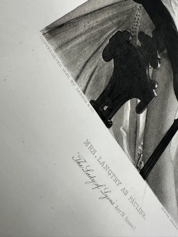 Antique 1887 Photogravure Gebbie & Husson Co., Mrs. Langtry As Pauline 17”T 12”W