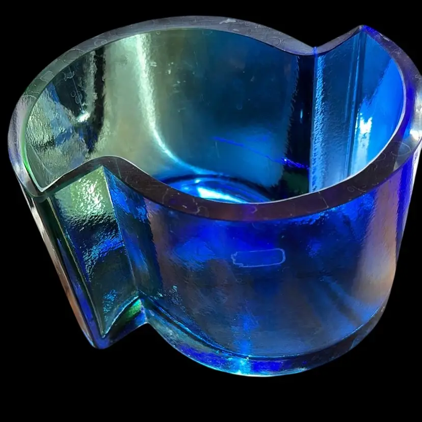 Cobalt And Green MCM Art Glass Abstract Bowl Vase