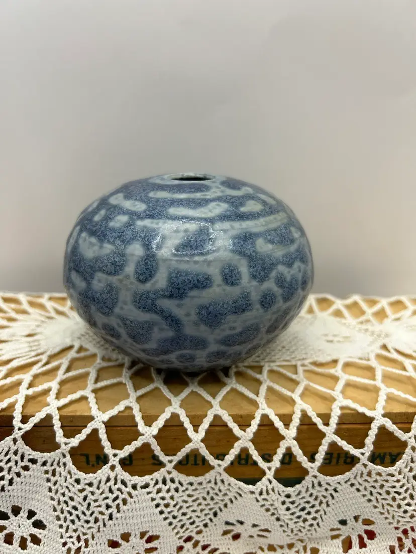 Pottery Vase Gray/blue ( J 85 On Bottom) 3x4