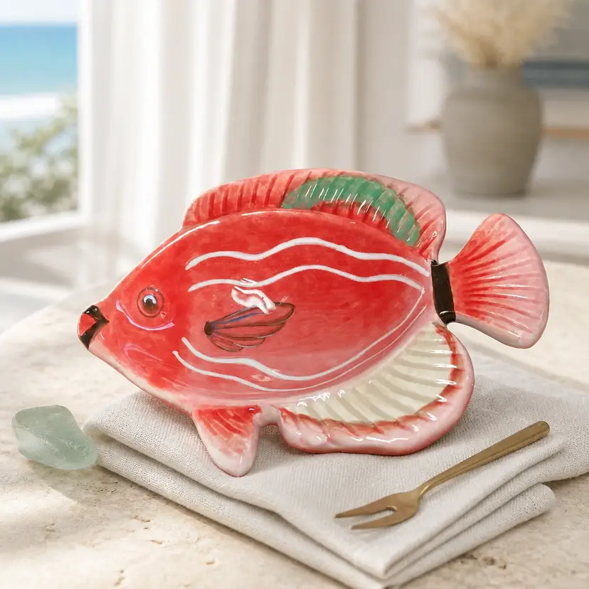 Mid Century Ceramic Fish Ashtray or Trinket Dish, 6.25"