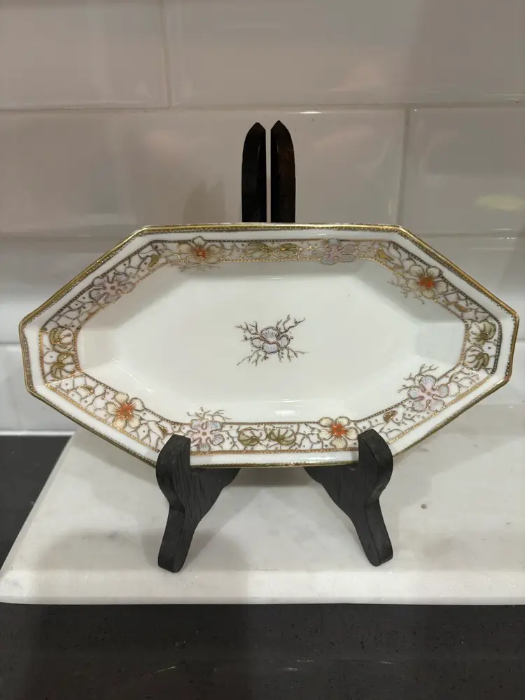 Antique Nippon Relish Dish With Gold Moriage Floral