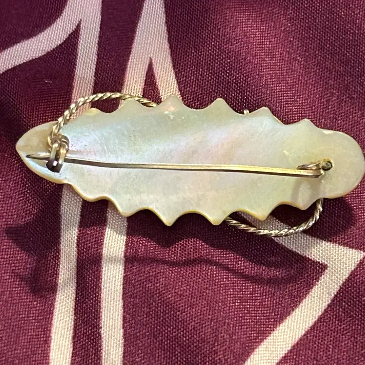 Vintage Mother Pin MOP, Gold Wire