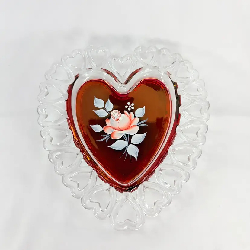 Signed And Dated Westmoreland Hand Painted Heart Trinket Dish
