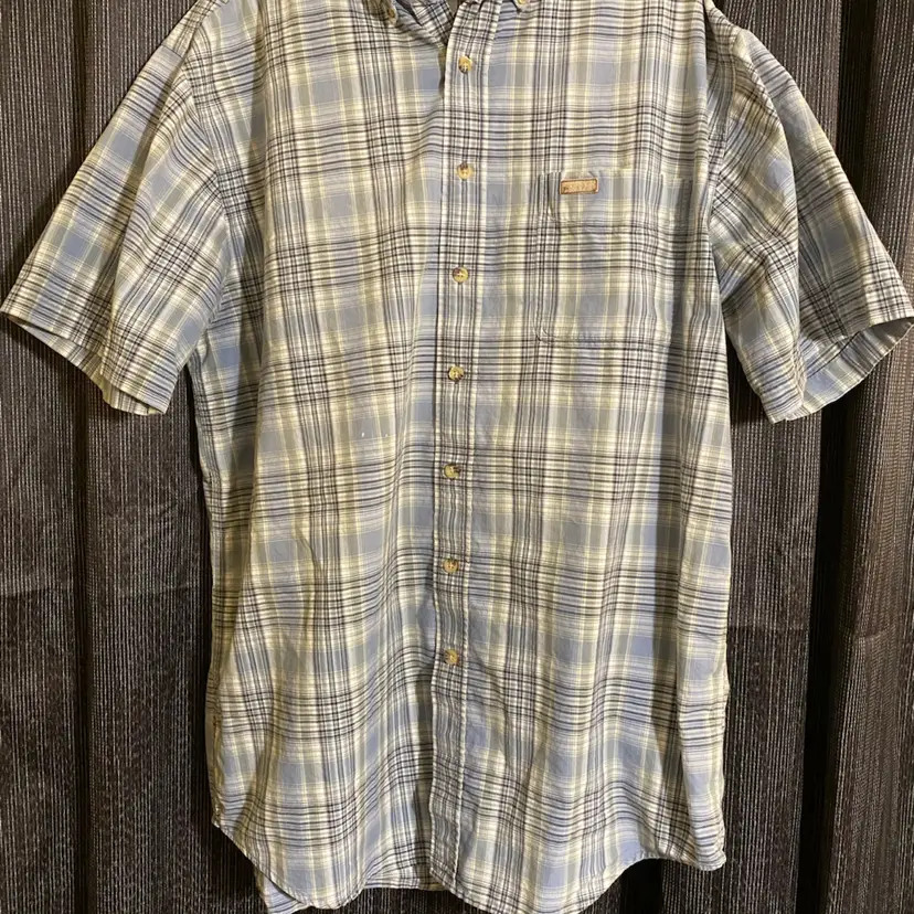Carhartt Men's Size Large Blue Plaid Pattern Short Sleeve Button-Up Shirt - Y2K
