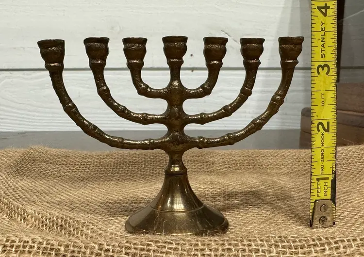 Vintage Brass Mini 7-candle Menorah 4” Long X 3.5” Tall Metal Decor