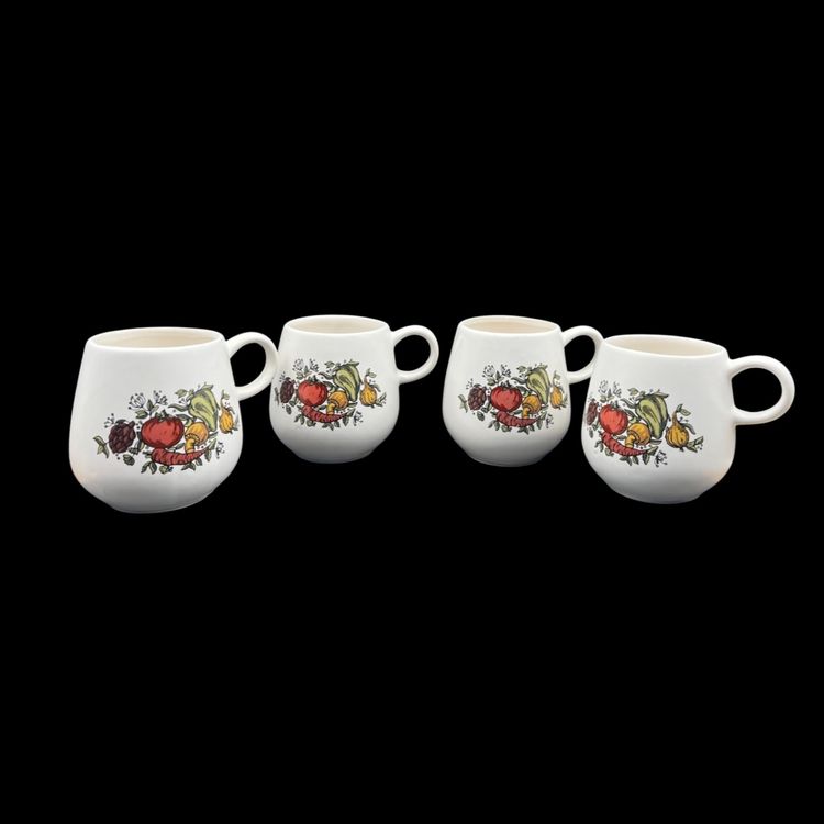 #346B Set Of 4 Vintage McCoy Pottery Coffee Mugs Spice Delight/Spice Of Life. Colorful Fall Vegetable Harvest Motif 1970’s