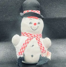 1960s "Holiday Miniatures" snowmman Plush - Red Gingham Scarf & Felt Hat