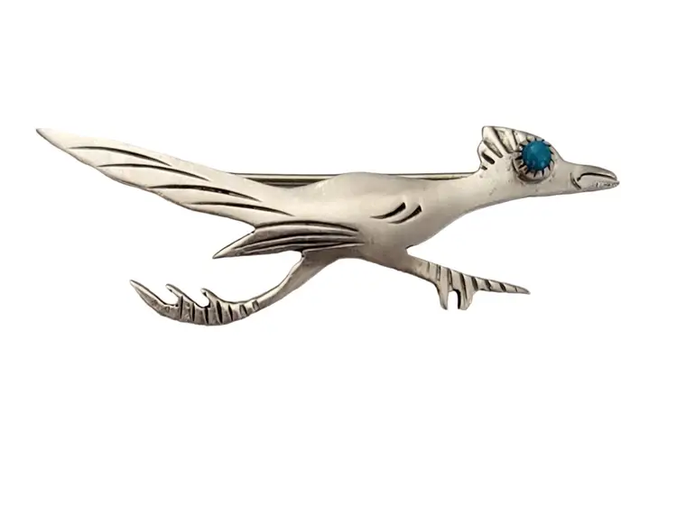 Sterling Silver Turquoise Road Runner Bird Pin K291