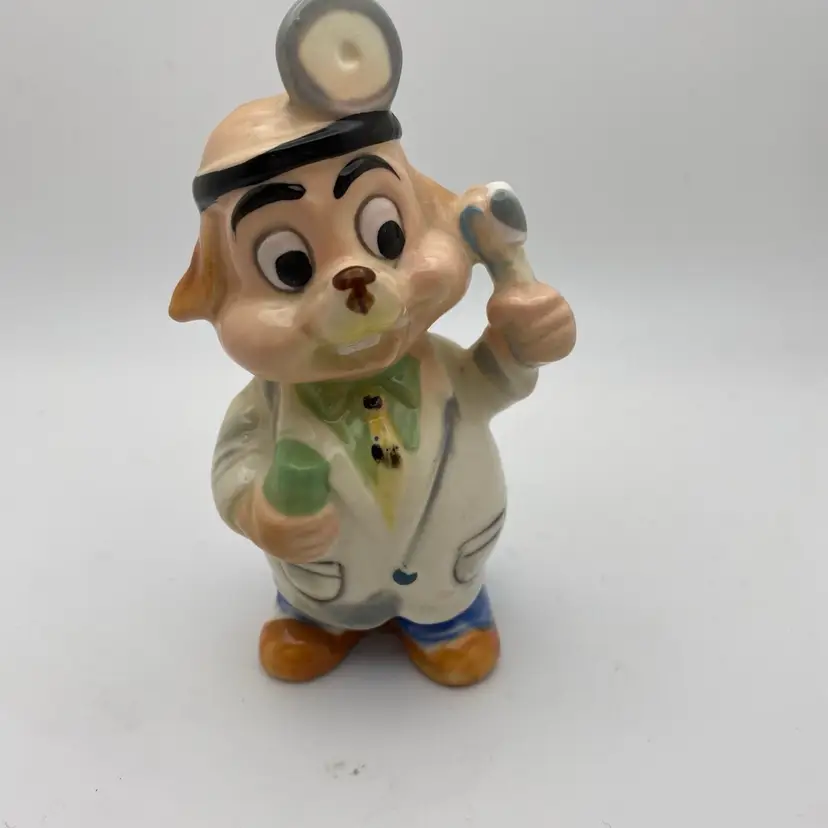 The Dentist Ceramic Japan VTG Figurine Anthropomorphic Large Eye Dog Chipmunk
