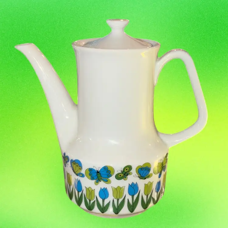 Enesco Japan Teapot Sugar Bowl Set 1960s Butterflies Tulips