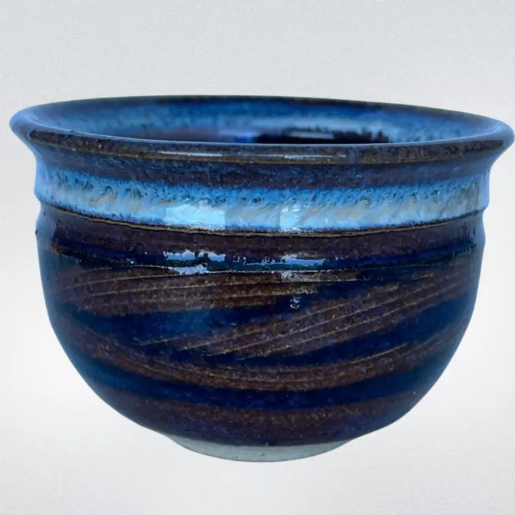 Signed -Studio Pottery- Trinket- Condiment-Bowl – Hand-Thrown – Blue/Brown Glaze – Artist Initials JA- 2 1/8” tall, 3 1/8” wide
