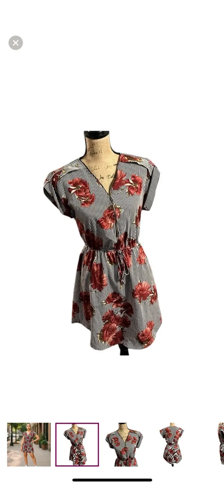 Speed Control New York zipper front striped floral dress. Brass hardware