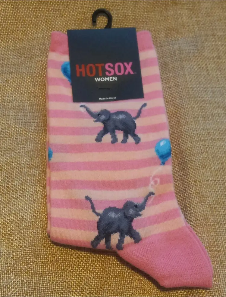 Hot Sox Pink Stripe Elephants with Balloons Women's Crew Socks