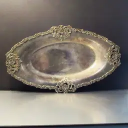 Antique Van Bergh Quadruple Plate Tray Ornate Trim  Vanity Dresser Decor