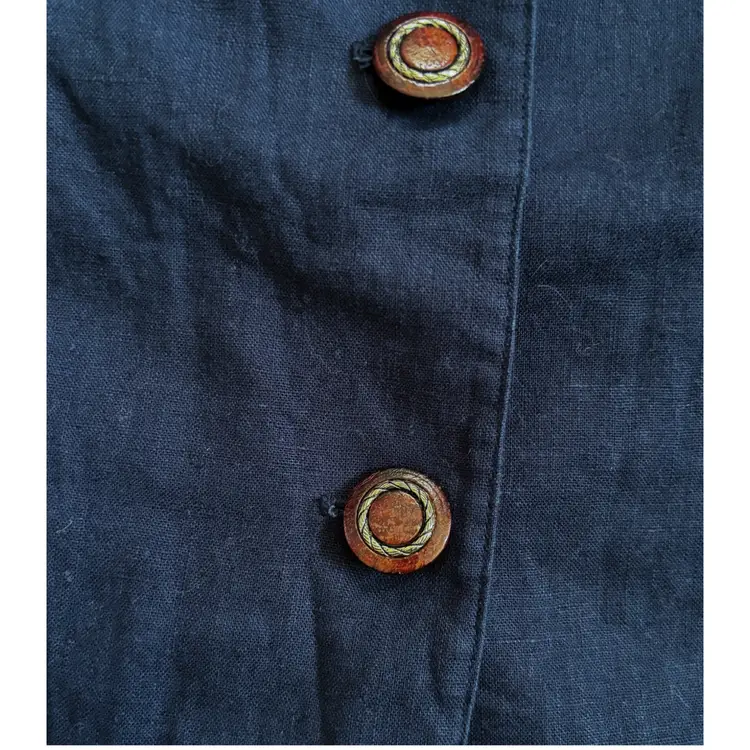 Vintage Womens Navy Blue Linen Cotton Blazer Jacket Sz Large Collegiate Academia