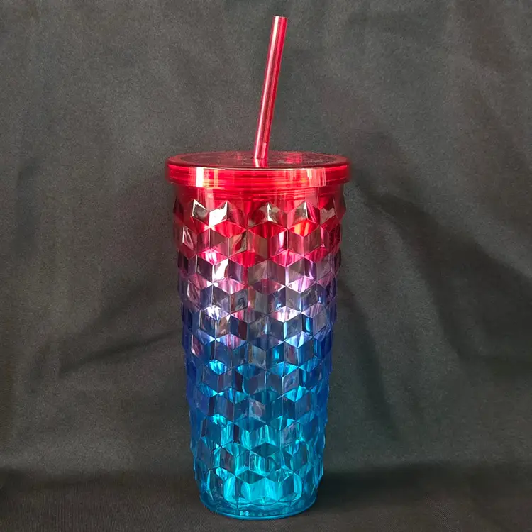 Acrylic Tumbler Red Clear Blue Smooth Diamond Tumbler 20oz