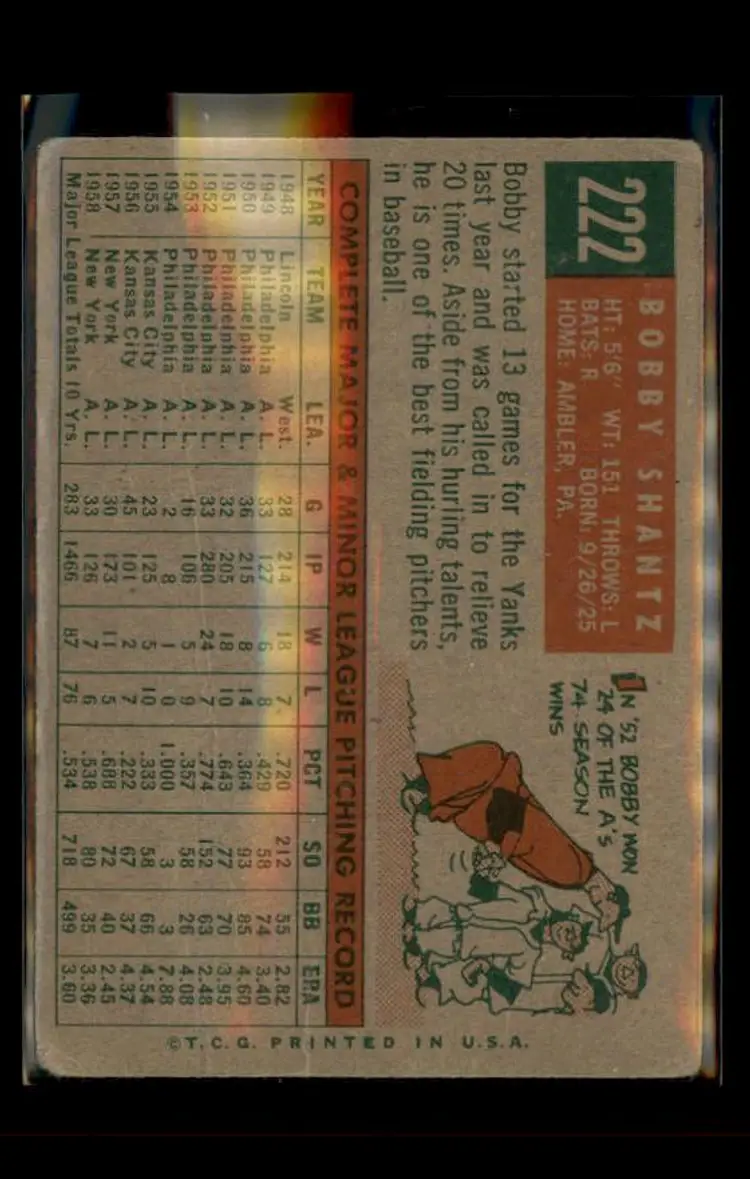 1959 Topps #222b Bobby Shantz - (pk4) - New York Yankees