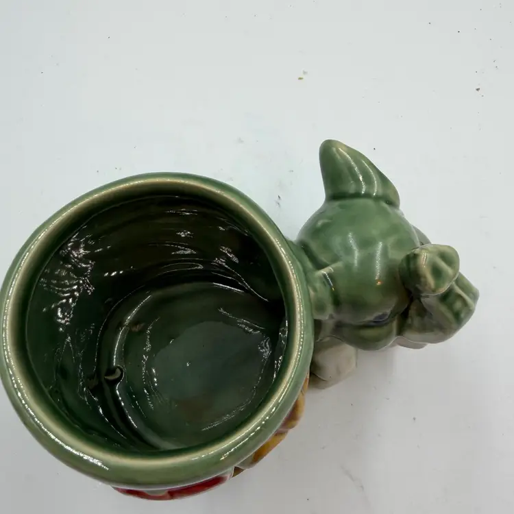 Vintage Majolica Lucky Elephant Green Ceramic Bamboo Planter Vase