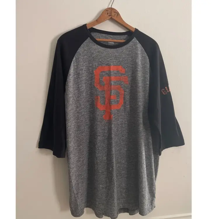 Majestic San Francisco Giants Raglan TShirt 3/4 Sleeve MLB Grey/Black Adult XL