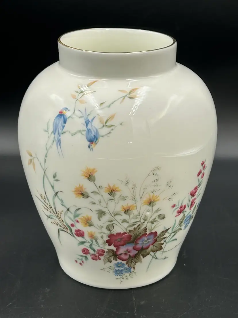 Vintage Royal Kent Staffordshire England Wild Flower Birds Porcelain Vase