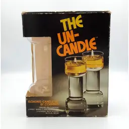 THE UNCANDLE 7" Pair Of  Pyrex Corning Floating Candles IOB Original Wicks 1970s