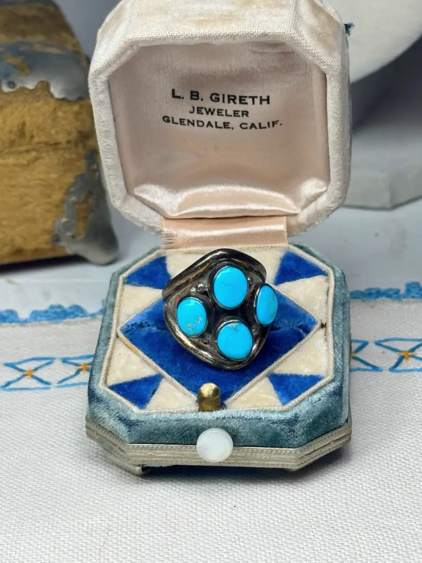 Vintage Sterling Silver Turquoise Ring Sz 6 3/4