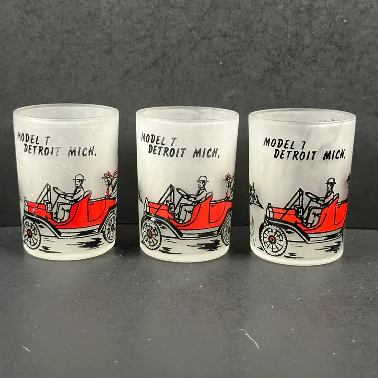 Set of 6 Vintage Hazel Atlas Model T Frosted 4 oz Shot Glasses