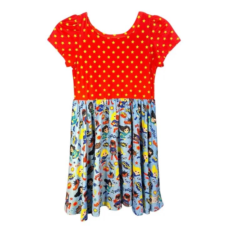 Charlie’s Project Twirl Dress Super Girl Red Stars Heroes Pockets New Size 3/4