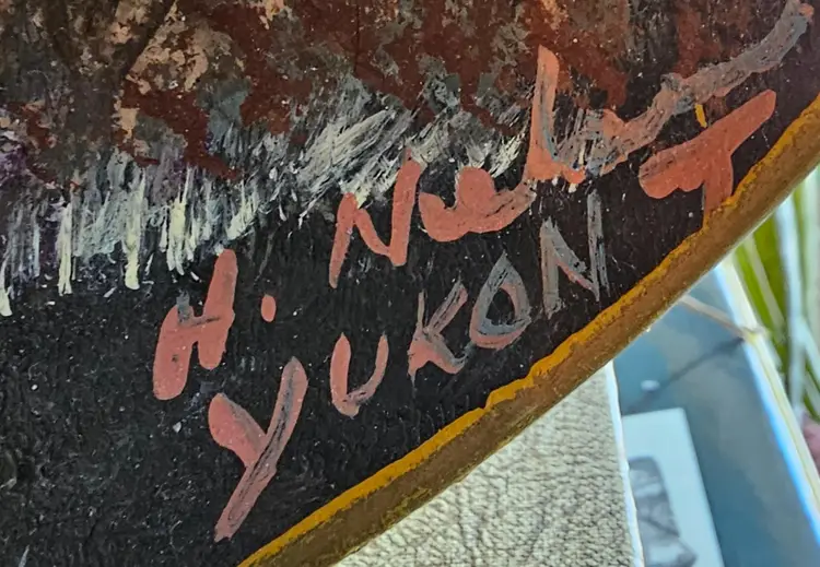 #01 Vintage Hand Painted Mountain Scene on Metal Gold Panning Pan Yukon Canada - Hattie Neilson