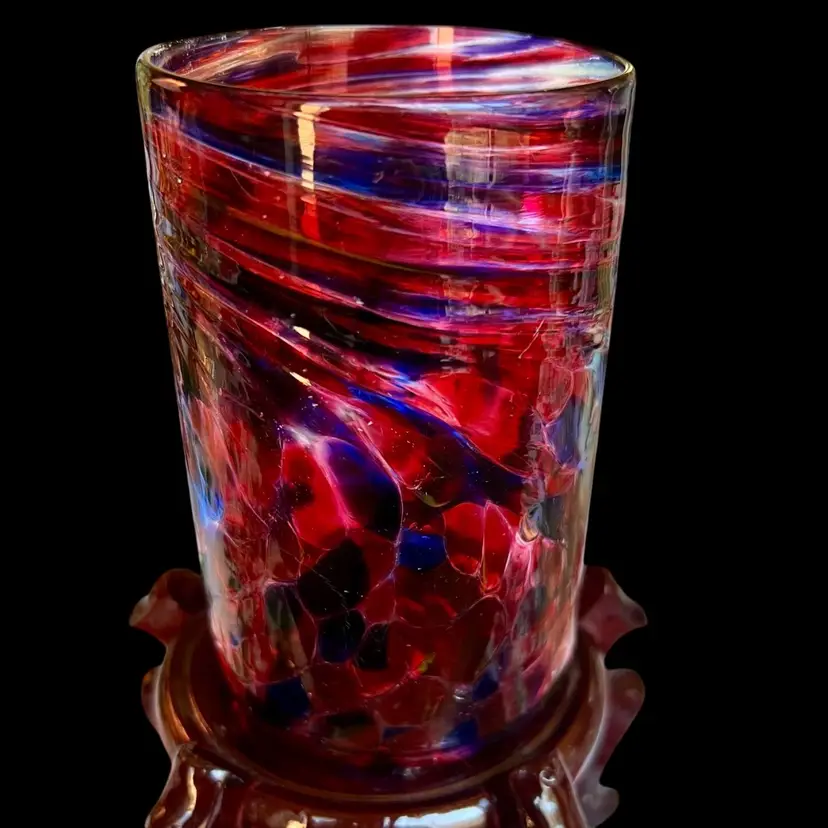 Vintage Hand Blown Art Glass Multicolor Tumbler Vase Jar Glass Medium 12 fl oz