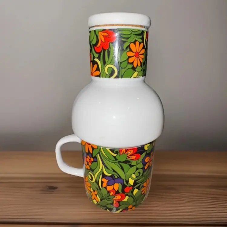 VTG  1968 Japan Holt Howard Hand Painted Bedside Carafe Porcelain Tumble Up