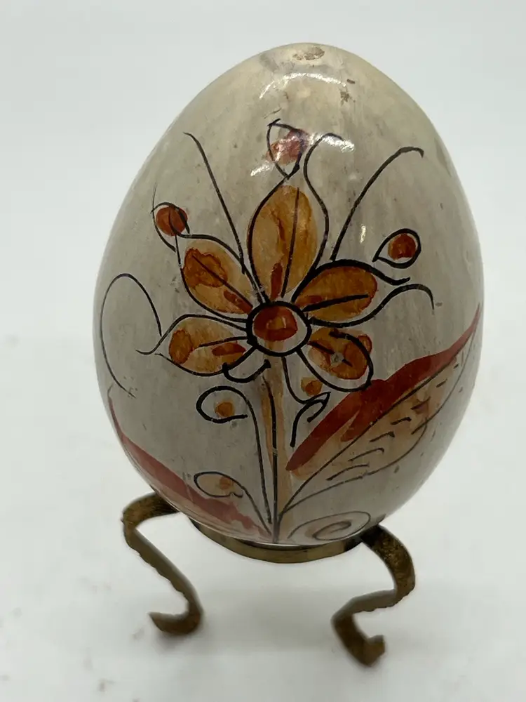Tonala Mexican Pottery Egg Orange Flower Unsigned