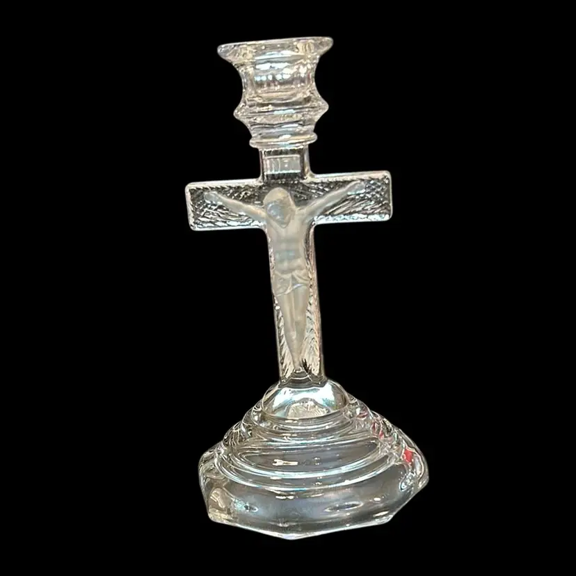 Glass Crucifix Taper Candle Holder