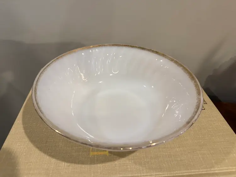 Fire King Gold Rimmed Milk Glass 8" Serving Bowl