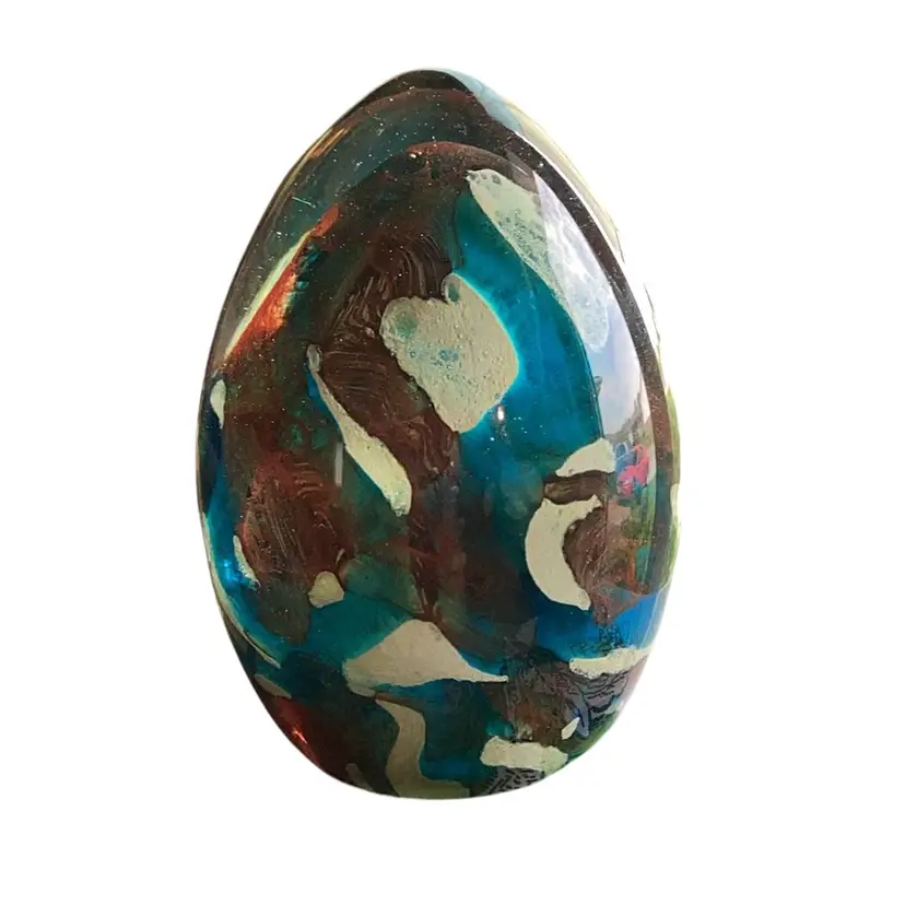 Vintage Signed And Labeled MDINA Blue White And Copper Marble Like Design Made In Malta 9011 4 Inches Tall