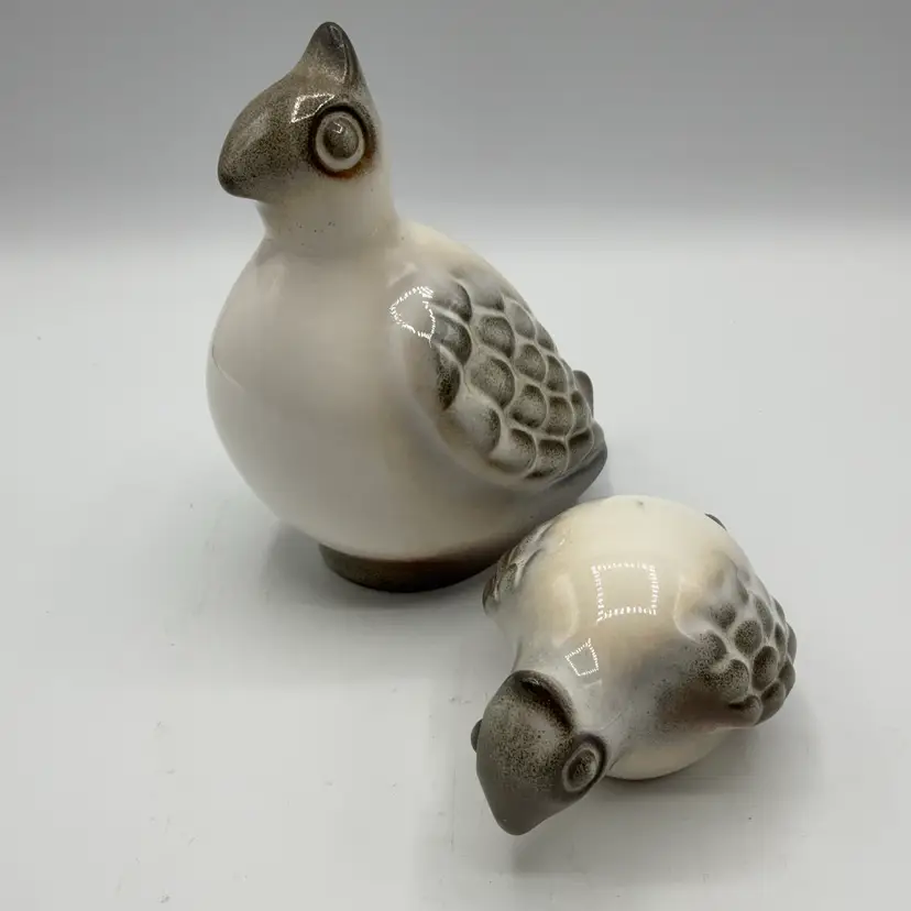 Howard Pierce Pottery Mama And Baby Quail Set HTF Glaze