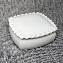Freddi Trinket Box Vintage White Porcelain Square Ruffle Lid Jewelry Japan
