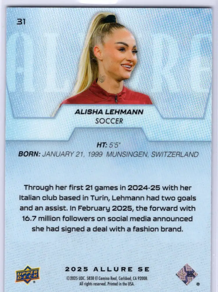 2025 Upper Deck Allure SE Alisha Lehmann