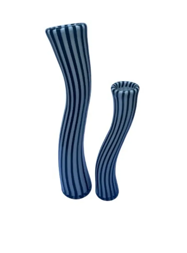 Black & White Striped Art Glass Vases – Set of 2 | 15” & 11” | Modern Wavy Silhouette