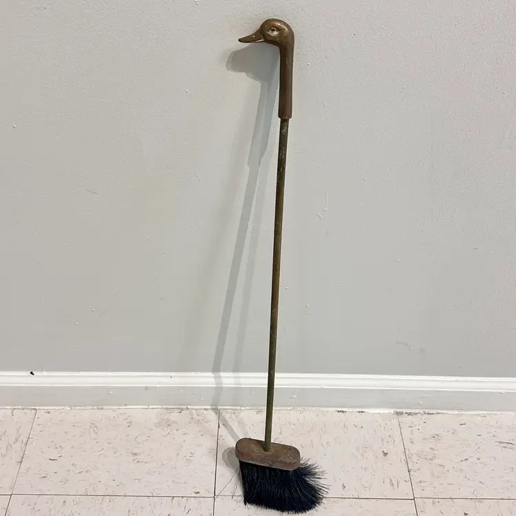 Vintage Brass Mallard Duck Head Fireplace Broom Stick Replacement MCM Decor