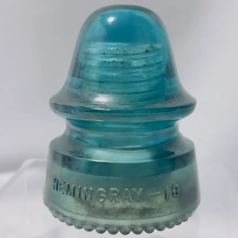 #1899 Vintage Himingray-19 Glass Insulator Teal Green with Bubble Bottom