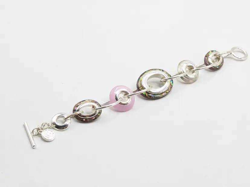Dana Buchman Bracelet with Colorful Rings Silver Tone Jewelry