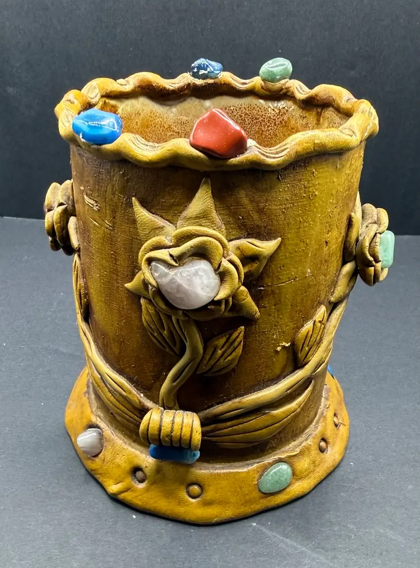 Gemstones In Clay (?) Cup 4.5”