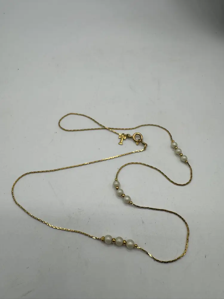 # 59 Vintage Trifari Faux Pearl Gold Tone Necklace