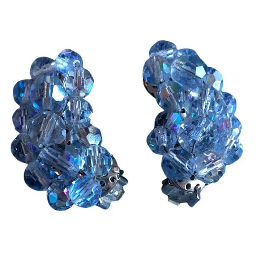 #22 - Vintage Blue AB Crystal Clip On Earring Climbers