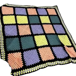 16 Large Square Purple Afghan 64 X 64 Vintage Handmade Cottage Core Granny Core Farmhouse