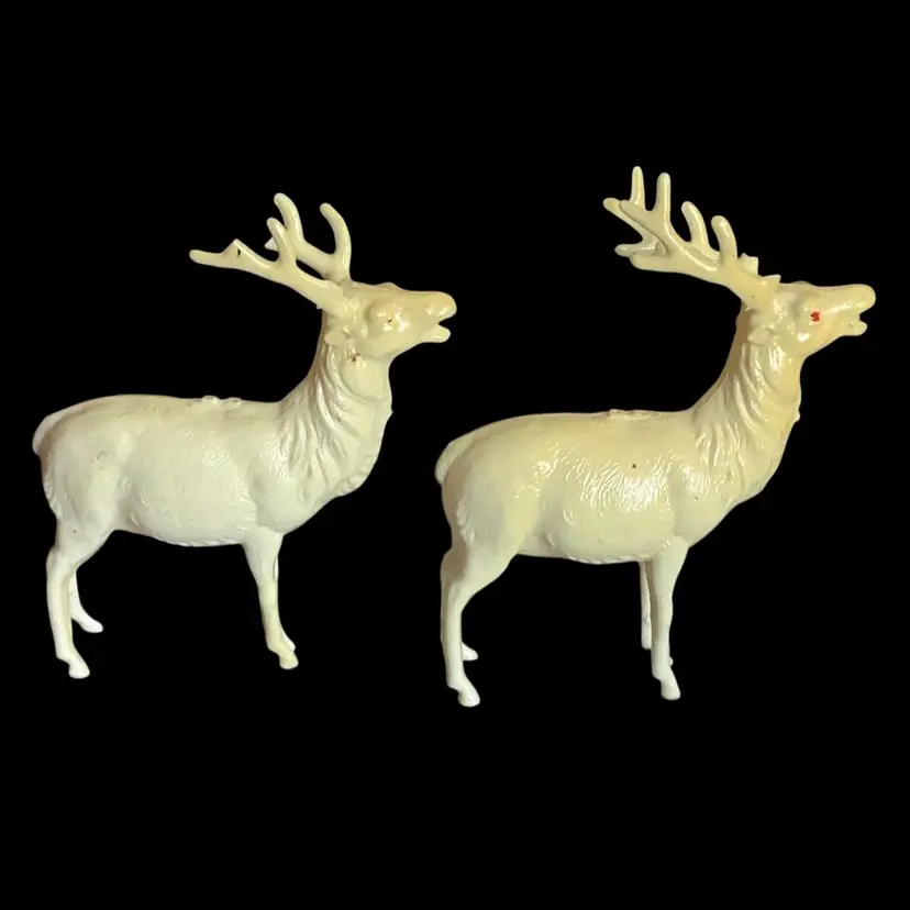 2 Vintage Celluloid Reindeer Figurines From 1950