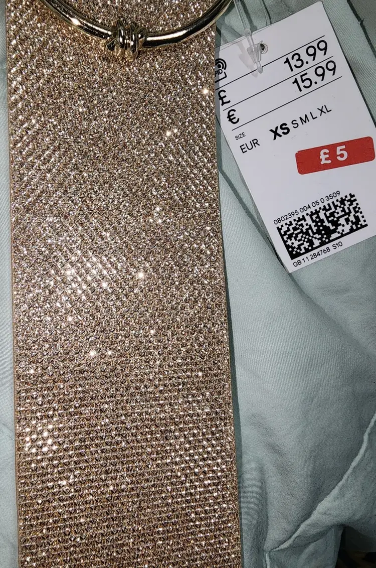 New GB H&M Gold Bling Glitter 2.25" Wide 31" Long Belt Circle Buckle Size XS